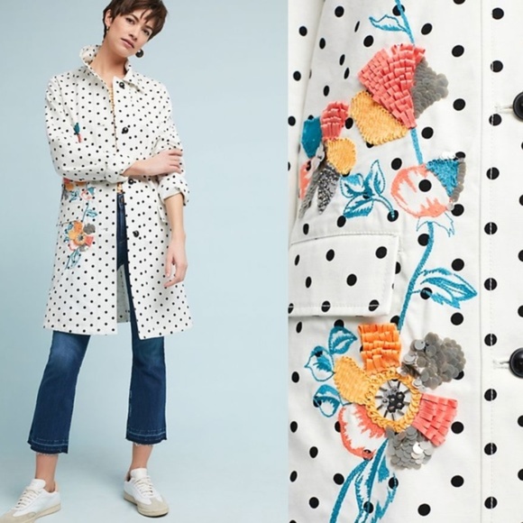 Anthropologie Jackets & Blazers - NWT ANTHROPOLOGIE Polka Dot Embroidered Trench